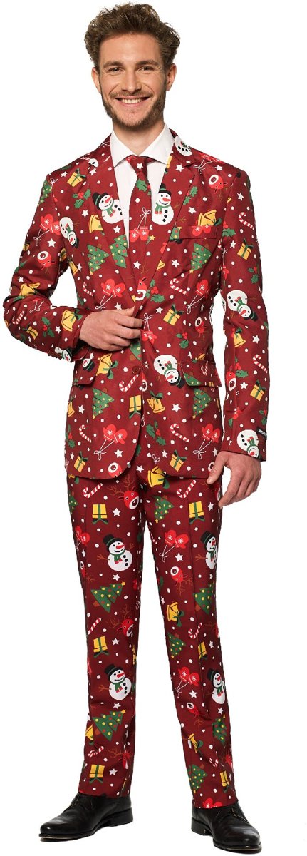 Kerst & Oud & Nieuw Kostuum | Rood Fonkelend Kerstmis Symbolen | Man | Maat 56-58 | Kerst | Verkleedkleding
